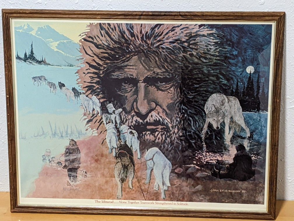 RARE Signed Jon Van Zyle 1980 Iditarod Framed Print