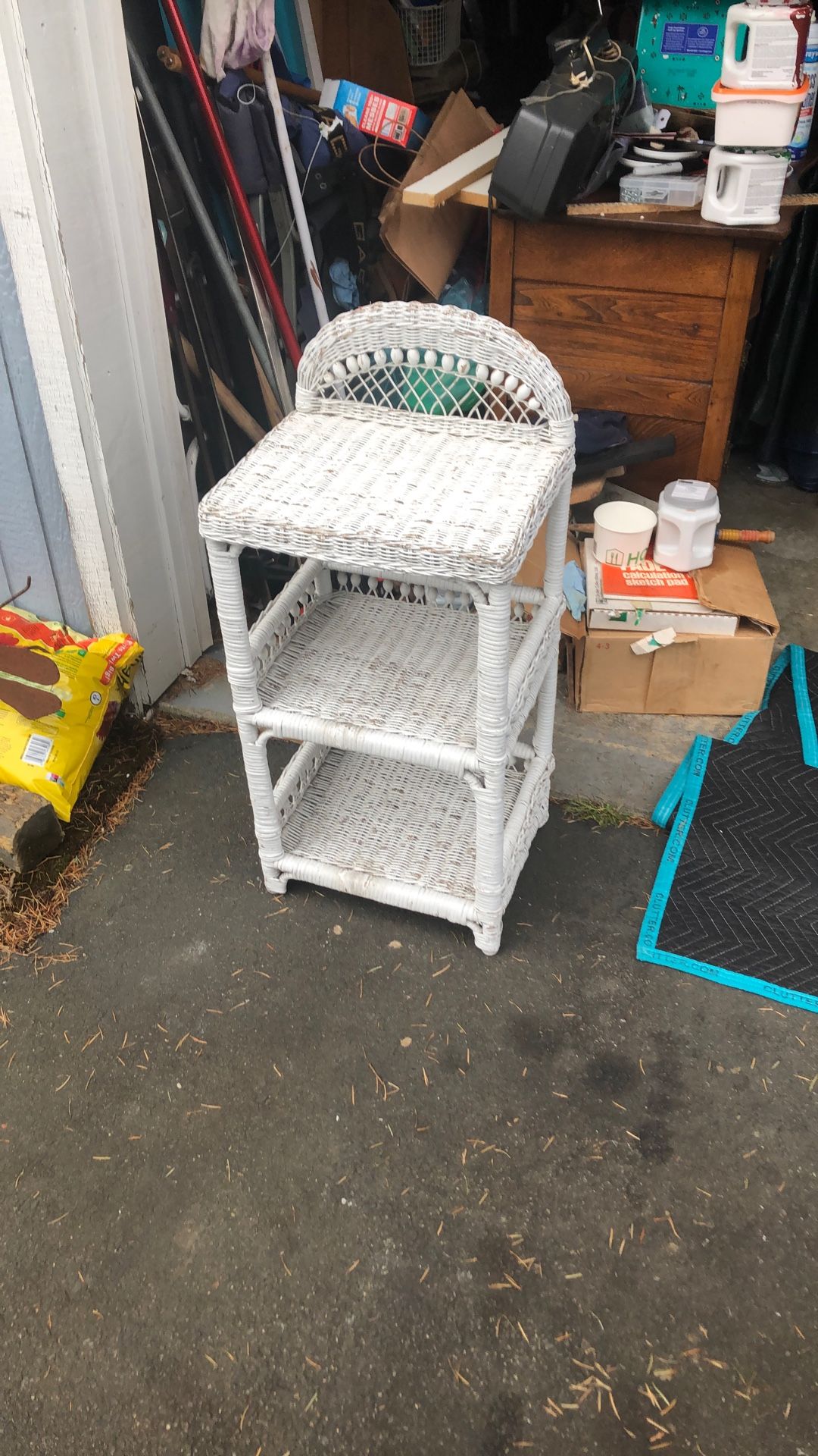 Mid century wicker accent table side storage
