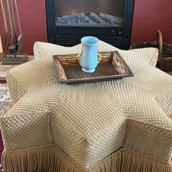 Vintage Star Shaped Ottoman with Fringe Skirt – Tufted Hollywood Regency Cocktail Ottoman – Large Eclectic Statement Footstool
