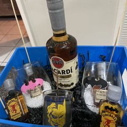 Custom Birthday Basket With His And Hers Glass Cups