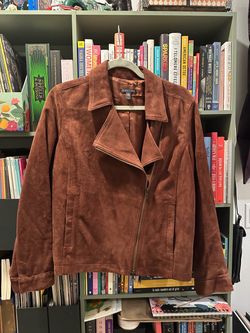 Eileen Fisher Brown Suede Moto Jacket Women’s Medium
