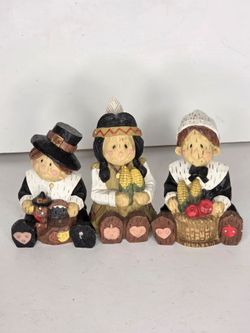 Michaels Thanksgiving Pilgrim and Indigenous Figurines Set of 3 Autumn Decor