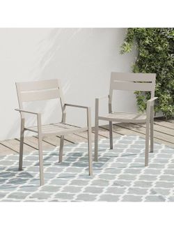 VICLLAX Patio Stackable Chairs Set for 2, Metal Outdoor Dining Chairs for Garden Backyard Lawn Deck Support 300 lbs, Sandshell Frame