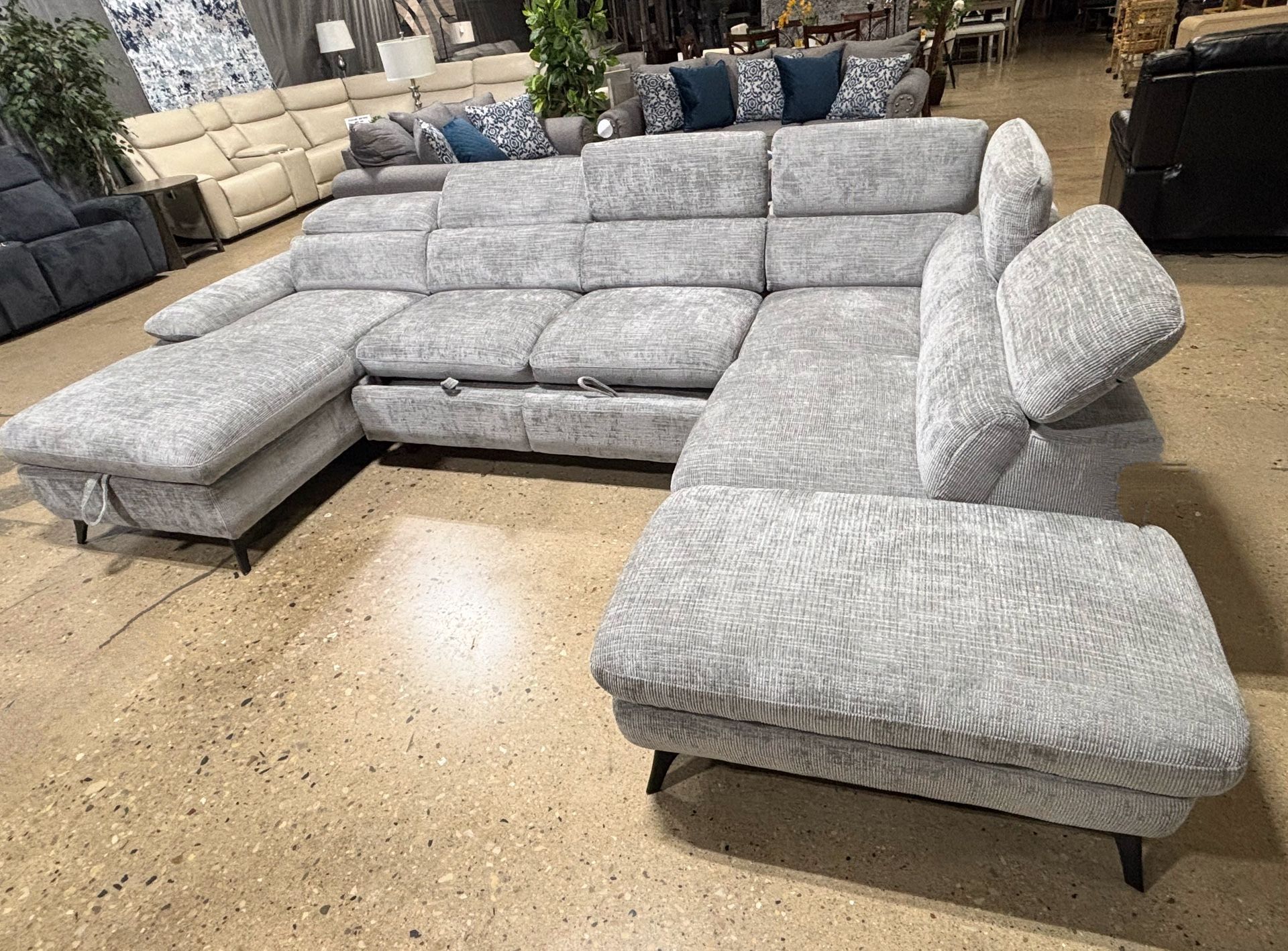 New 6 Piece Dark Gray Power Sectional with USB & Cup Holders