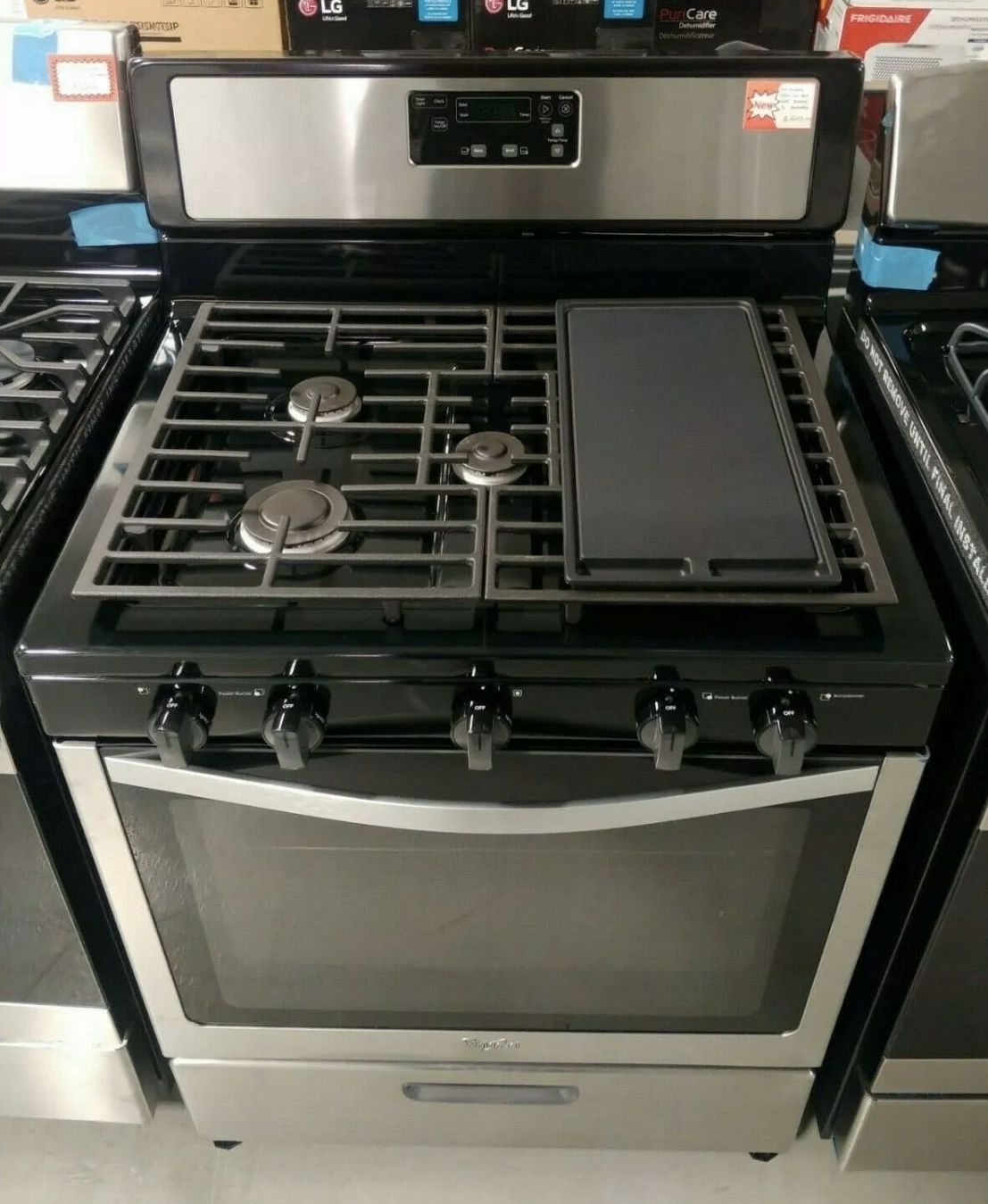 New in box Whirlpool Gas Range 5 Burner Stove Stainless Steel for Sale