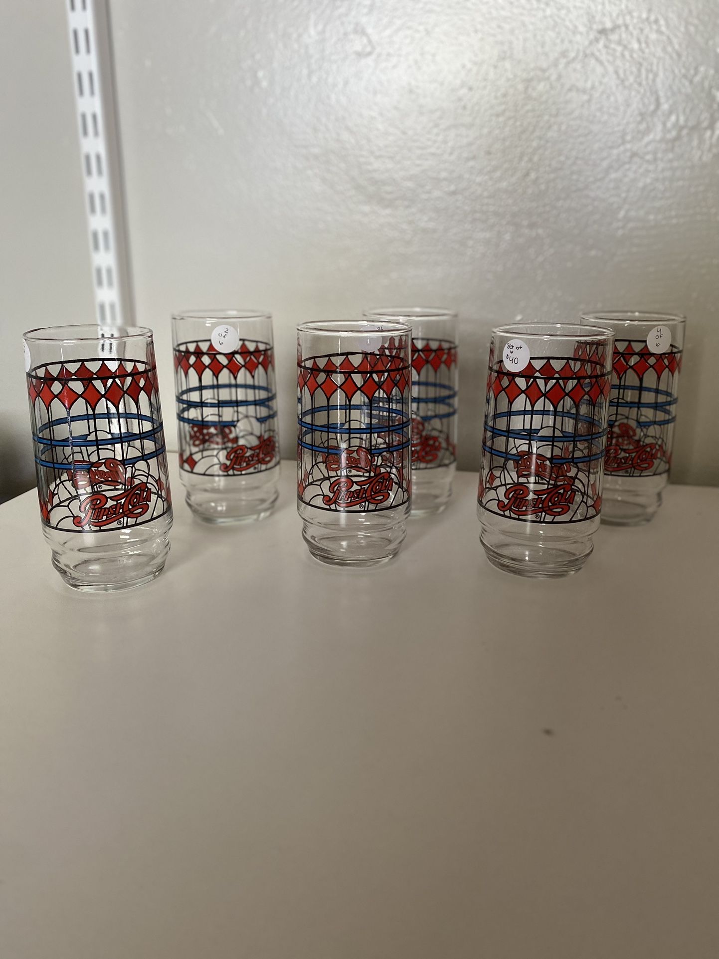 Vintage Pepsi-Cola Stained Glass Tumblers (SET OF 6)