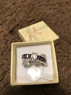 Women's 925 sterling silver amethyst cross cz wedding ring size 7