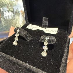 14K White Gold Natural Diamonds Earrings Perfect Gift For Holidays
