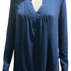 Vineyard Vines V-Neck Long Sleeve Silk Cotton Blend Navy Blue Blouse Top Size M 