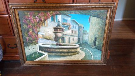 Gorgeous vibrant p. HUNTER painting. Large canvas