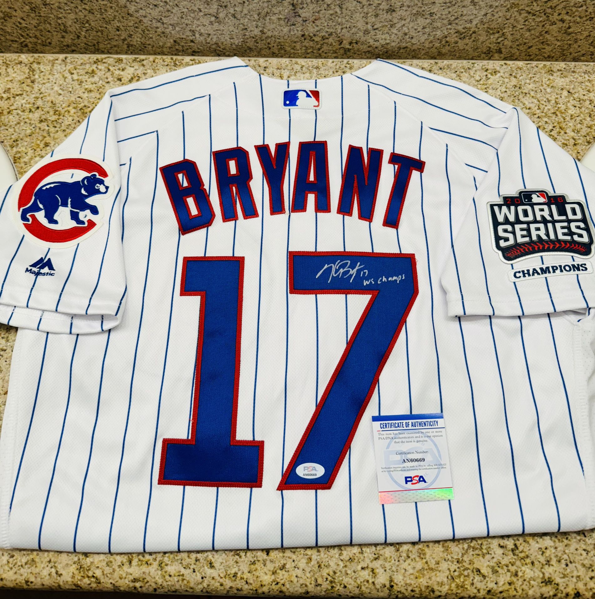 Kris Bryant Signed Chicago Cubs Authentic 2016 World Series Champions Jersey 44 PSA 