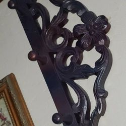 VINTAGE SOLID WOOD FLORAL FLOWER HAT RACK COAT HOOK  HANGER CLOTHES GARMENT HOLDER DISPLAY 