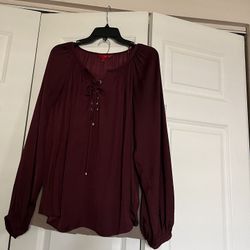 There Is Two Pieces skirt in size 10 the color is beige and a blouse in size medium. The color is burgundy both for $25 total.the skirt is Brand New 
