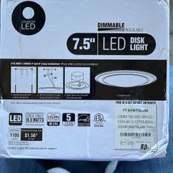 7.5" Dimmable LED Disk Light Flush Mount | Ceiling Light Fixture | LED Lights| 16.5W (120W Equivalent), 120V, 5000K| Wet Location | 4/6" J-Box (Bright