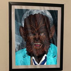 1956 werewolf custom art piece on black frame