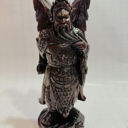 GUAN GONG Chinese Warrior Rosewood Statue Hand Carved NoSpear 10” Asia Art China