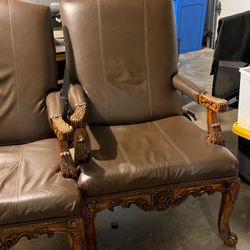 Pair of Brown Leather Armchairs