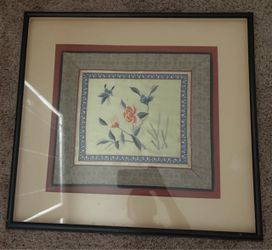 Framed Asian Silk Embroidery Floral Art