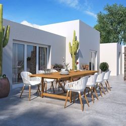 BRAND NEW 9 Piece Rectangular Extendable Outdoor Dining Set – 100% FSC Certified Teak Finish Wood | Ideal for Outdoor & Indoor | Delivery Available
