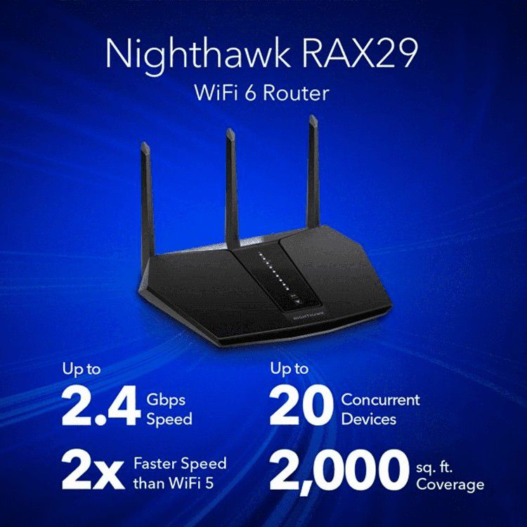 NETGEAR - Nighthawk AX2400 WiFi 6 Router, 2.4Gbps (RAX29)