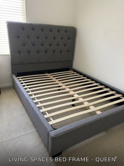 Living Spaces Queen Bed Frame Gray Upholstered