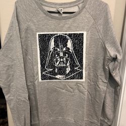 Star Wars Darth Vader Flip Sequin Cotton Sweater Heather Gray XL