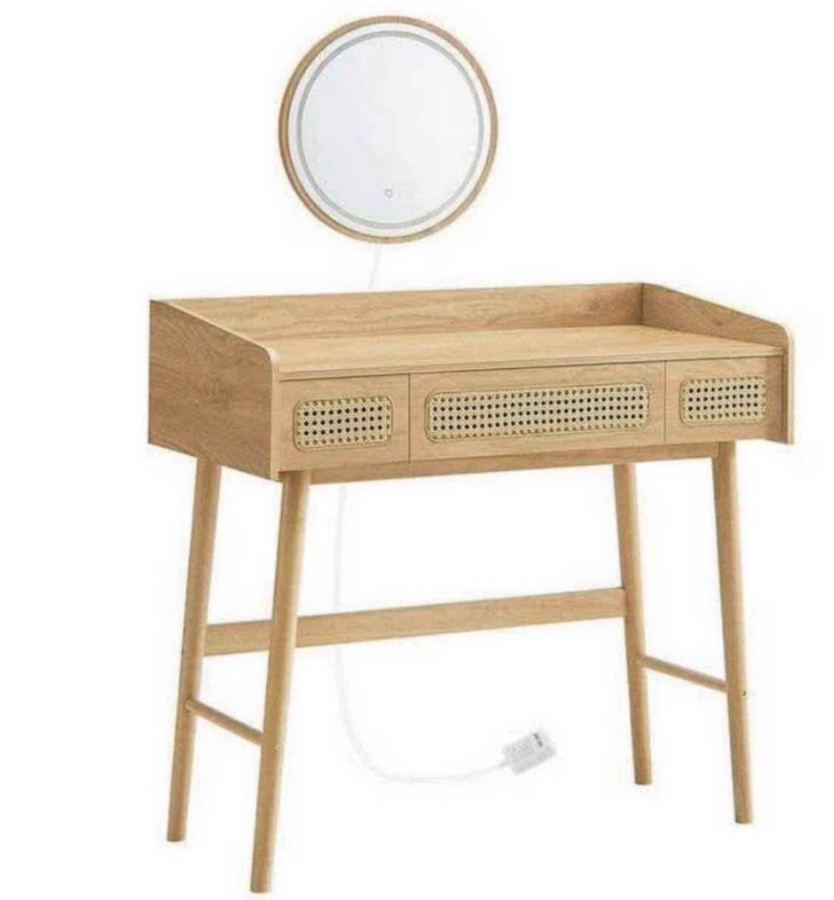 - Vanity Desk with Mirror and Lights SKU: URVT007Y04 Material: Solid Wood Legs, MDF (Medium Density Fiberboar