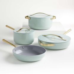 Caraway ® Silt Green 12-Piece Ceramic Non-Stick Cookware Set with Gold Hardware - Used, In Good Condition