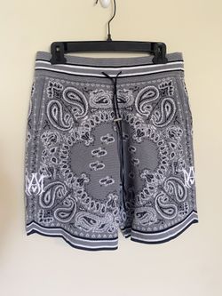 Amiri Bandana Cotton & Cashmere B Ball Sweat Shorts - Grey