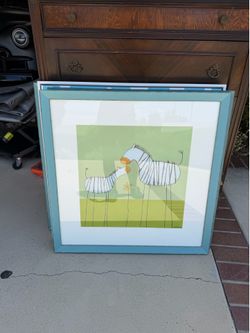 Set of 4 Large Framed Nursery Animal Wall Art Prints – Zebra, Giraffe & Elephants