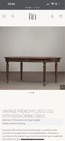 Vintage-style French fluted-leg extension dining table & chairs from Restoration Hardware