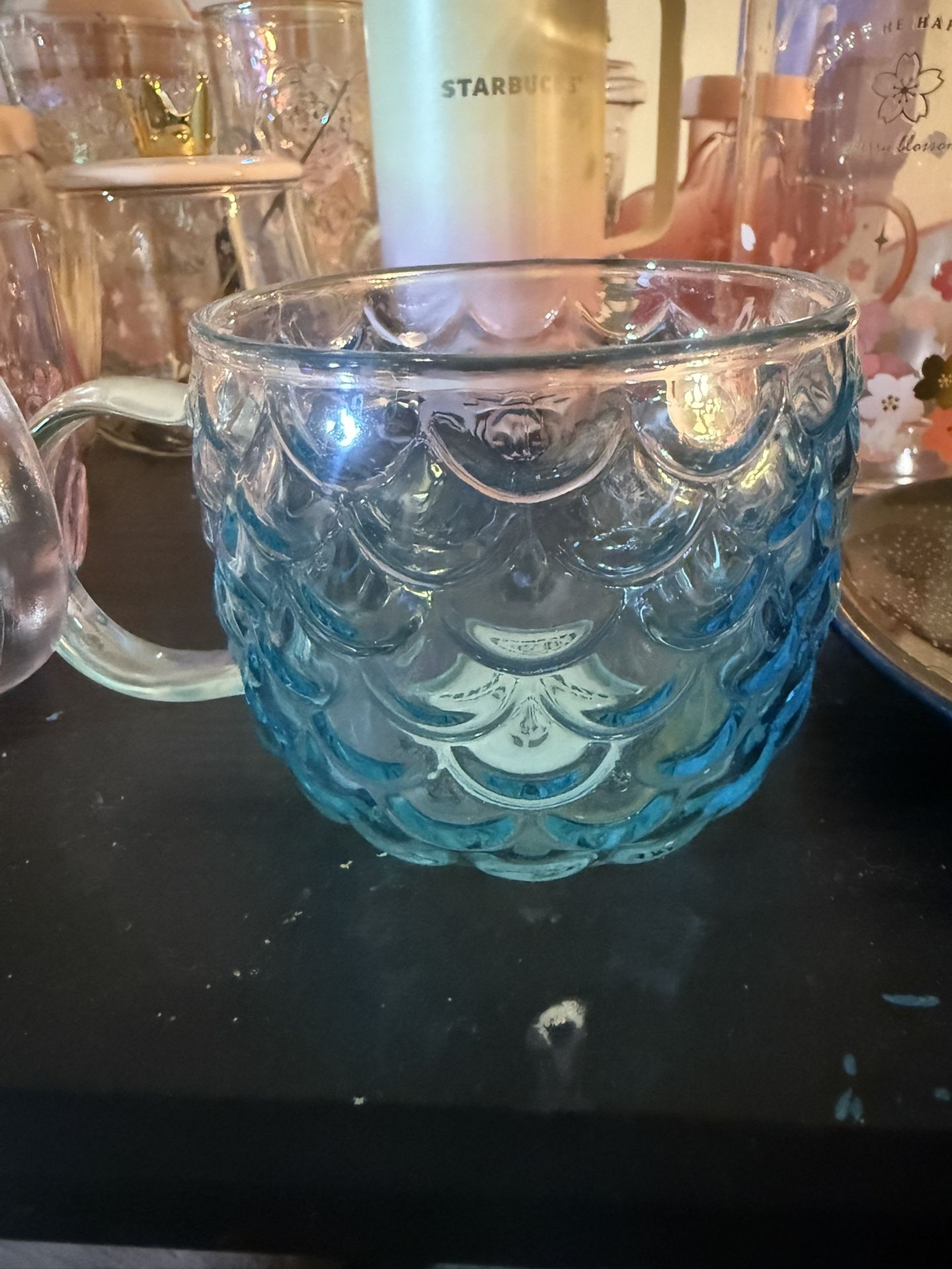 Starbucks blue mermaid scale glass