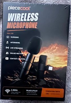 New in box Piececook plug-and-play wireless lavalier microphone mic system for vlogging, interviews, & live streaming
