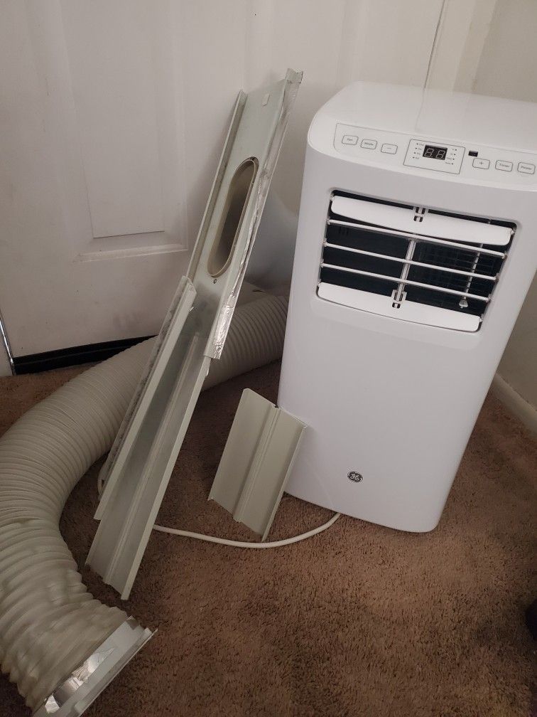 GE 5,100 BTU Portable Air Conditioner with Dehumidifier & Exhaust Hose w/ Window Attachment, White