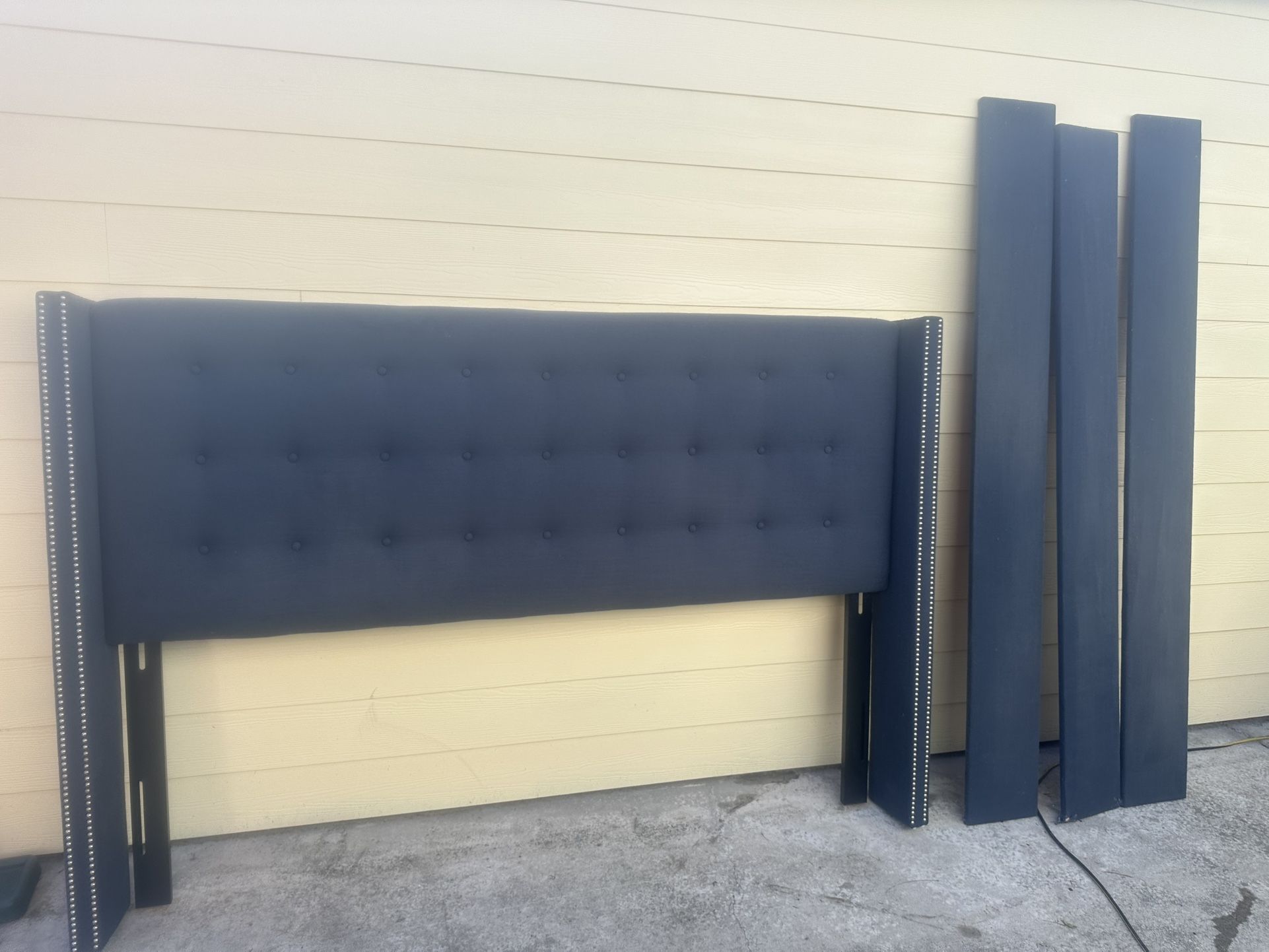 King Bed Frame Blue Fabric