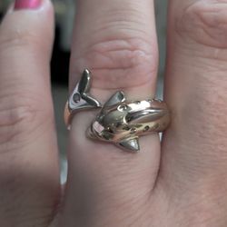Spectacular Diamond Dolphin Bypass Ring in 14K Gold