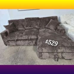 choclate corduroy sectional sofa with pullout bed 