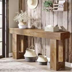 JW0908 Farmhouse Console Table, 63-Inch Long Narrow Sofa Table Behind The Couch, Wooden Rectangular