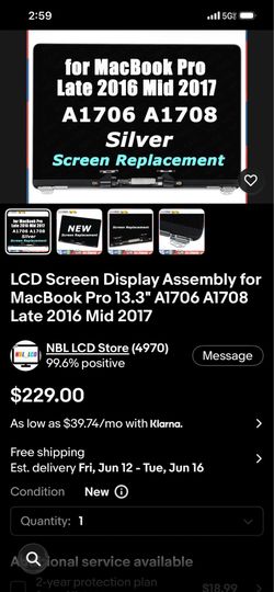 LCD screen for MacBook Pro 13  A1706