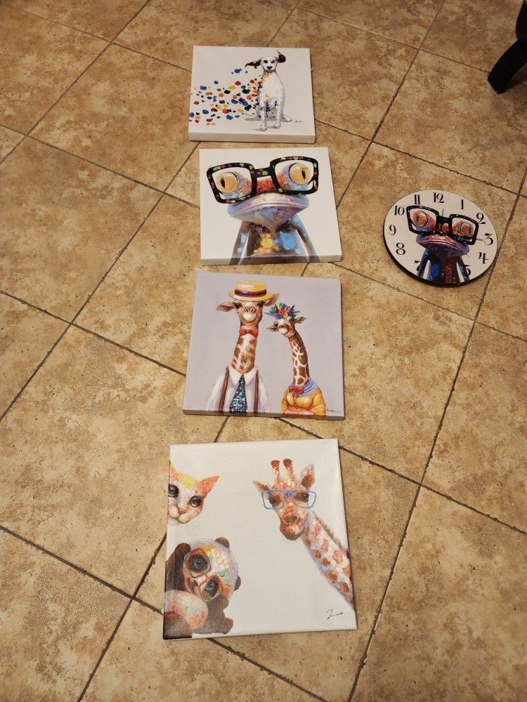 4 Paintings and 1 Clock