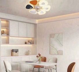 22 in. LED Indoor Dimmable White and Blue and Orange Smart Ceiling Fan Light with Remote and APP Control Oscillating Motor