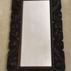 HAND CARVED WOOD FRAMED MIRROR
