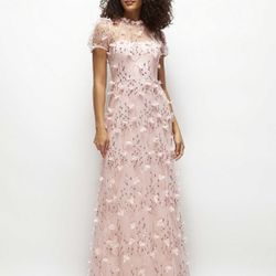 Dessy Pink 3D Sequined Embroidered Formal Dress