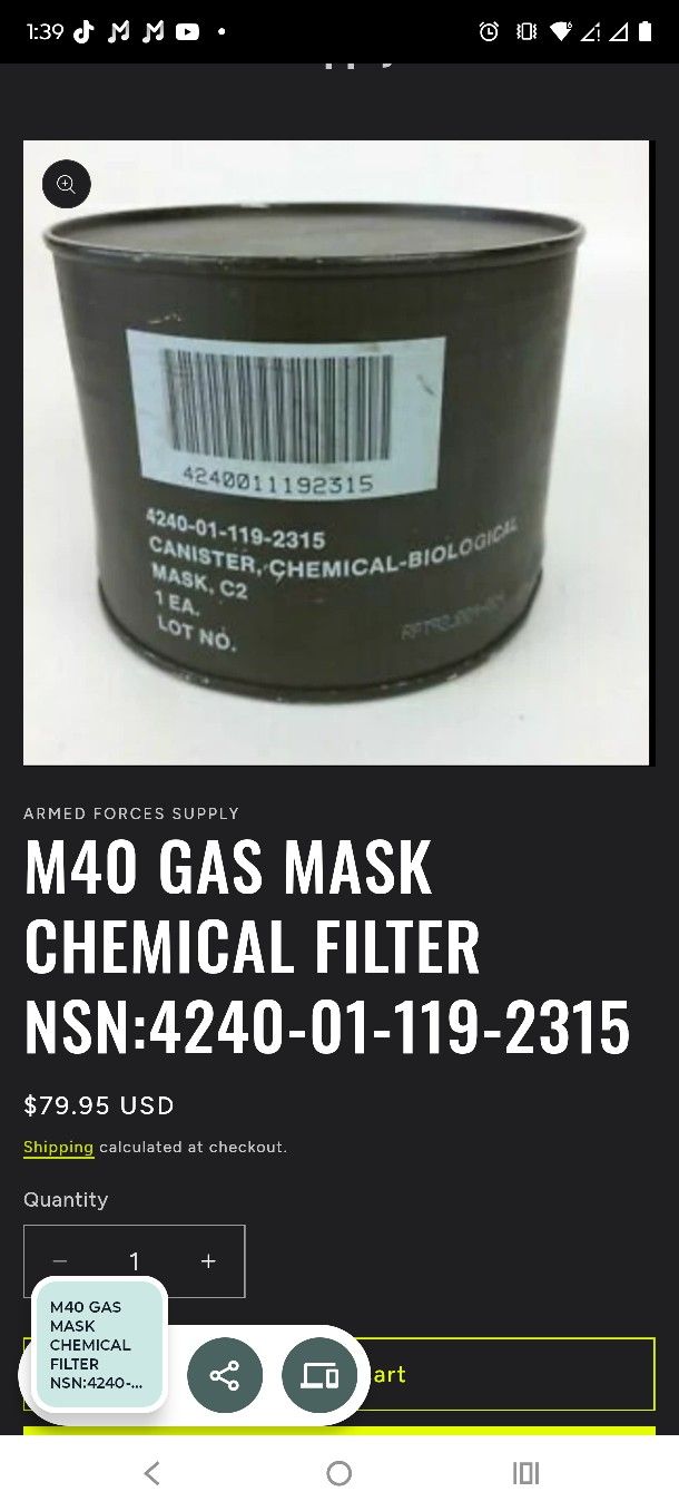 M40 Gas Mask Chemical Filter New