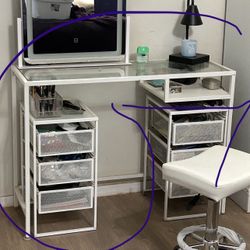 IKEA :    VITTSJÖ Laptop table, white/glass, 39 3/8x14 1/8 "  And "1" LENNART Drawer unit, white