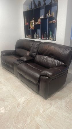 Leather reclining modular sofa