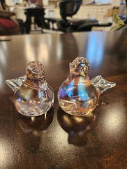Pair Of Pink Iridescent Dove Figurines