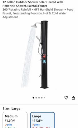 12 Gallon Outdoor Shower Solar Heated With Handheld Shower, Rainfall,Faucet 360°Rotating Rainfall + 6FT Handheld Shower + Foot Faucet, Freestanding Po