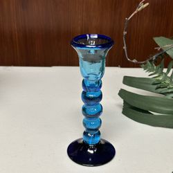 Vintage Cobalt Blue Glass Hand Blown Candlestick Holder