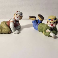 Vintage 1986 MSR Imports, Inc. Hobo Clown Fishing Ceramic Figurines Set of 2